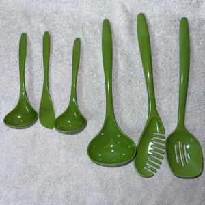 Vintage Hutzler Avacado Green Melamine Kitchen Utensils Set/6 Made in Thailand